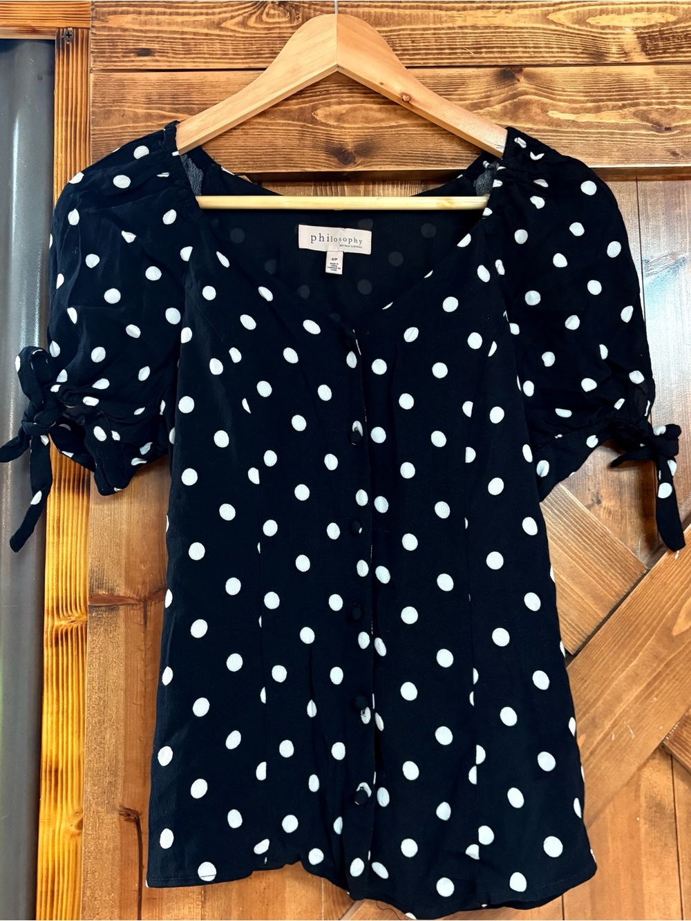 Philosophy Black and White Polka Dot Puff Sleeve Blouse